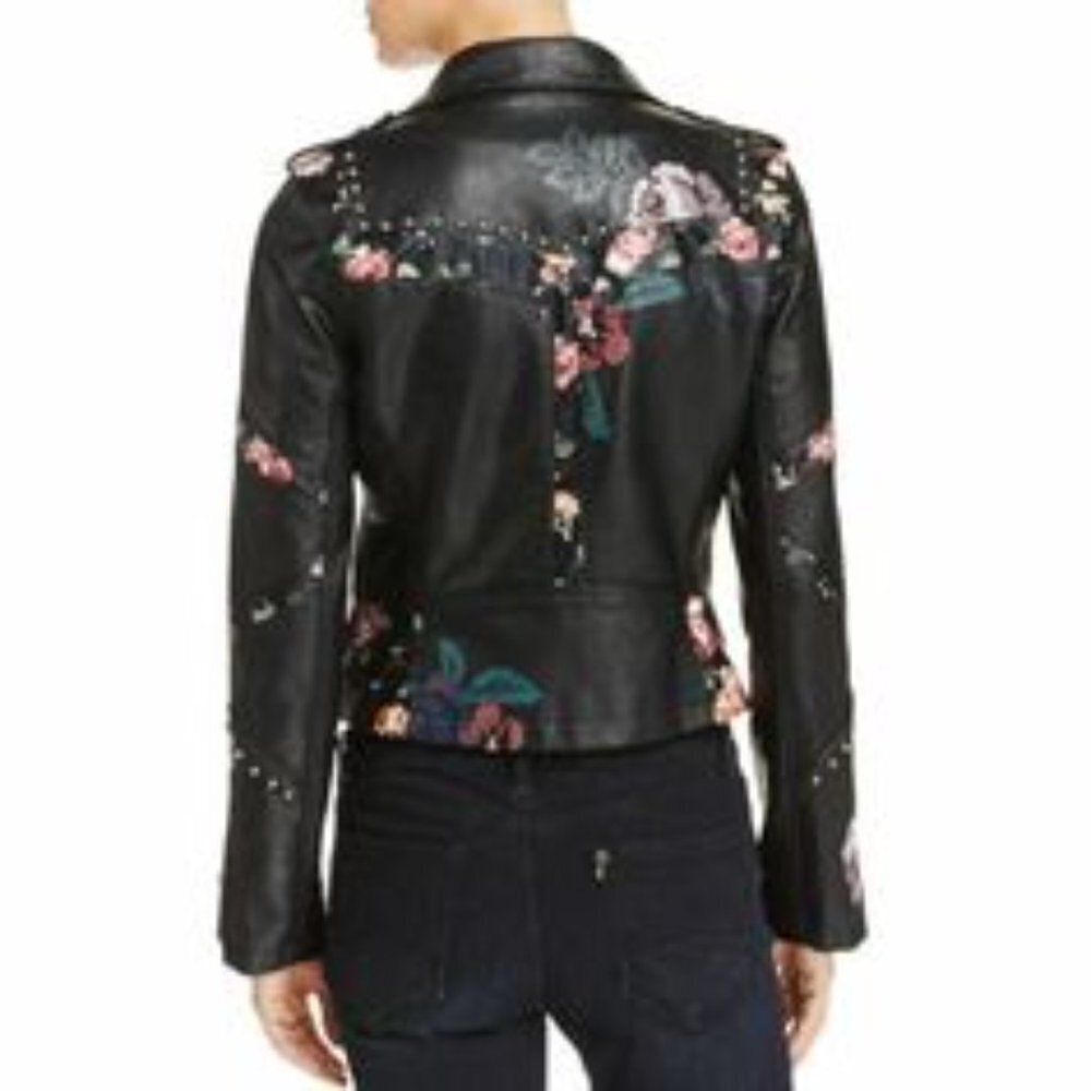 NWT Blank NYC Womens Floral Inset Faux Leather Moto Jacket X-Small